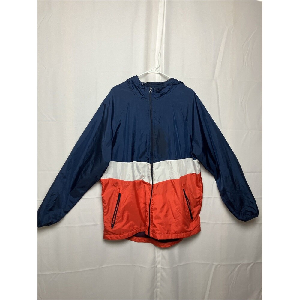 Vtg Russell Athletic Jacket Mens XL Navy Windbreaker Hooded Full Zip Long Y2K 90